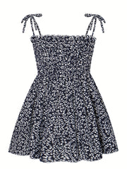 Leopard Lace Up Shirred Beach Cami Dress