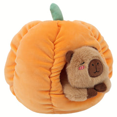 Halloween Plush Capybara in Pumpkin House Soft Stomach Cozy