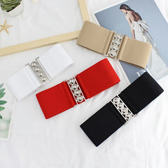 Women's Layered Belt Elastic Girdle Circle Metal Buckle Dress Shirt Waist Belt