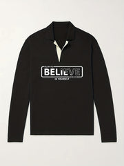 BELIEVE Pattern Knit Polo Shirt Men's Casual Lapel Pullover Sweater