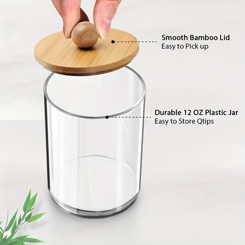 Cotton Swab Dispenser Jars With Bamboo Lids Storage Box