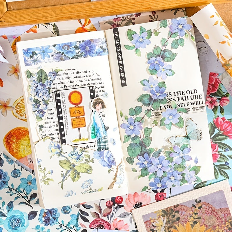 100 Sheets Garden Handbook Material Book Retro Flower Stickers