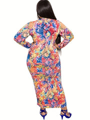 Women's Plus Snakeskin Print Long Sleeve Mock Neck Dress