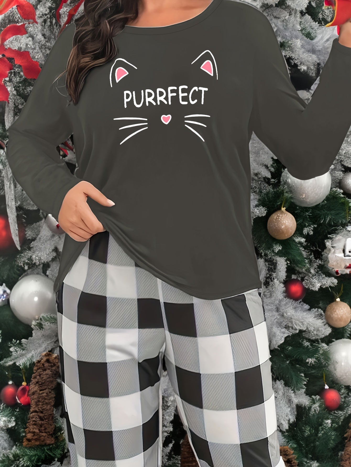 Letter Print Lounge Tops Long Sleeve Crew Neck Top