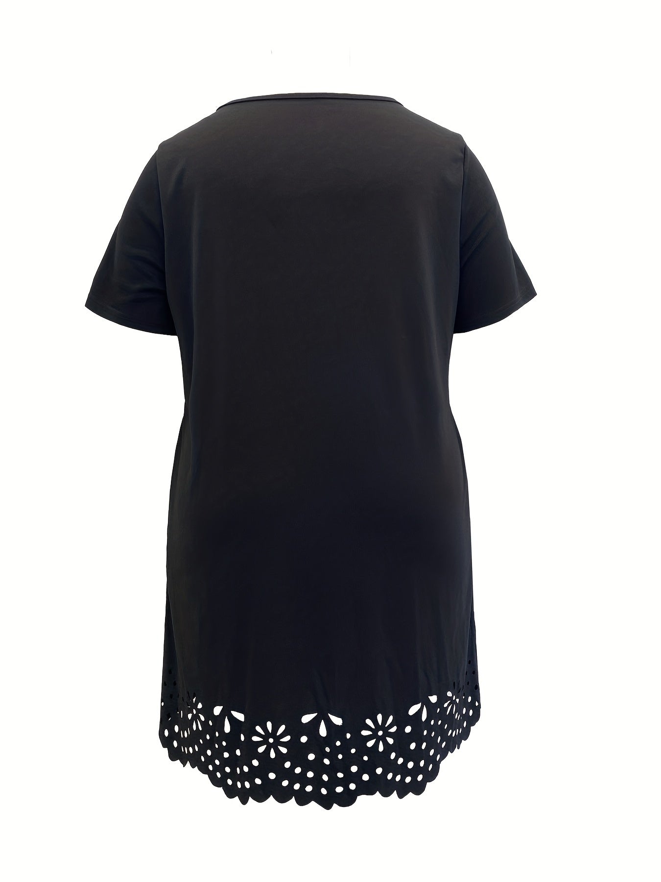  Scallop Trim Eyelet Embroidered Short Sleeve Dress