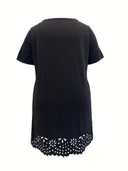  Scallop Trim Eyelet Embroidered Short Sleeve Dress