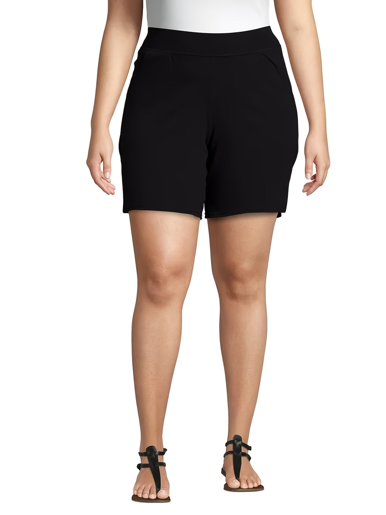  Solid High Rise Stretch Shorts With Pockets