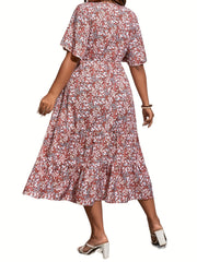  Ditsy Floral Print Ruffle Sleeve Dress
