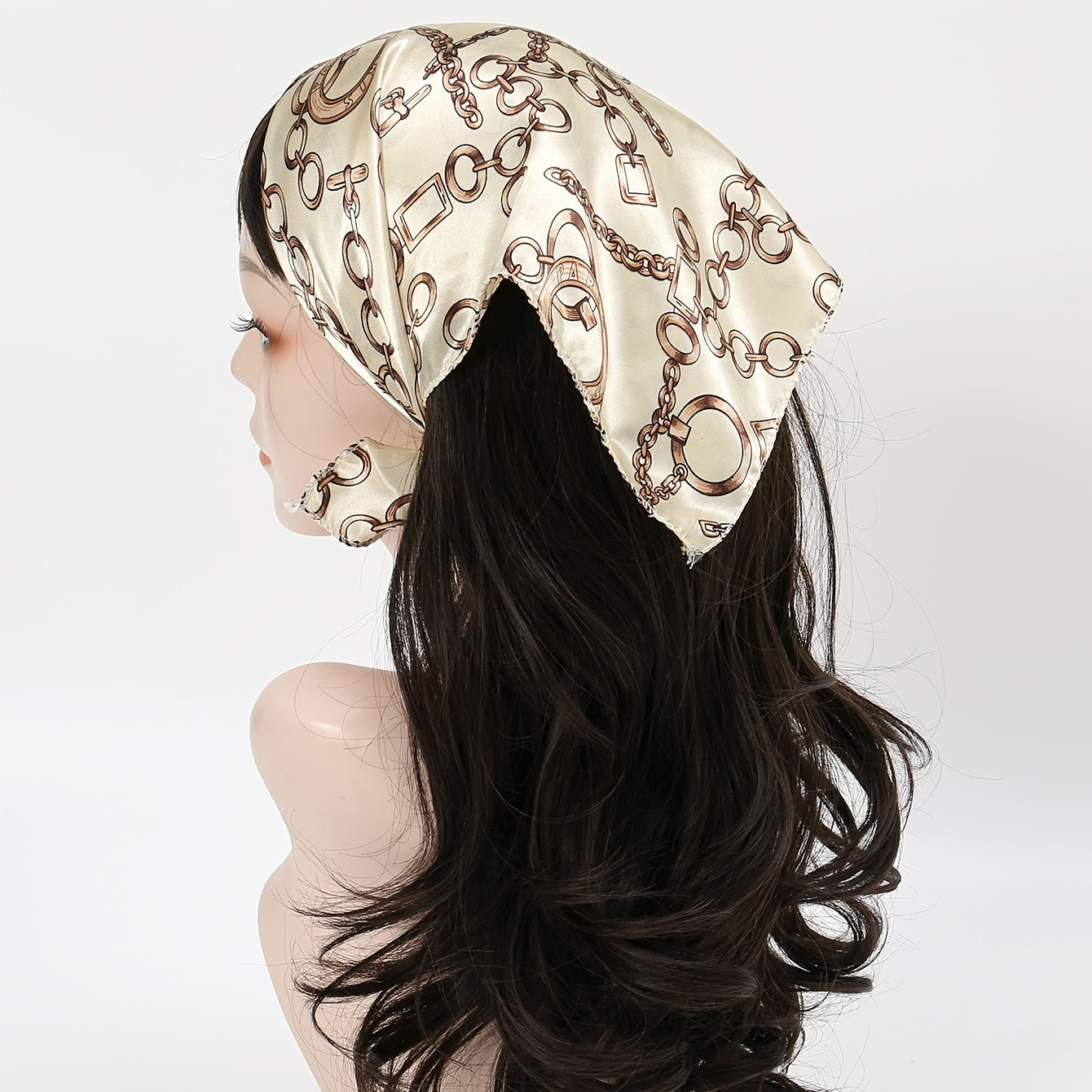 Square Satin Scarf Chain Print Neckerchief Hair Wrap