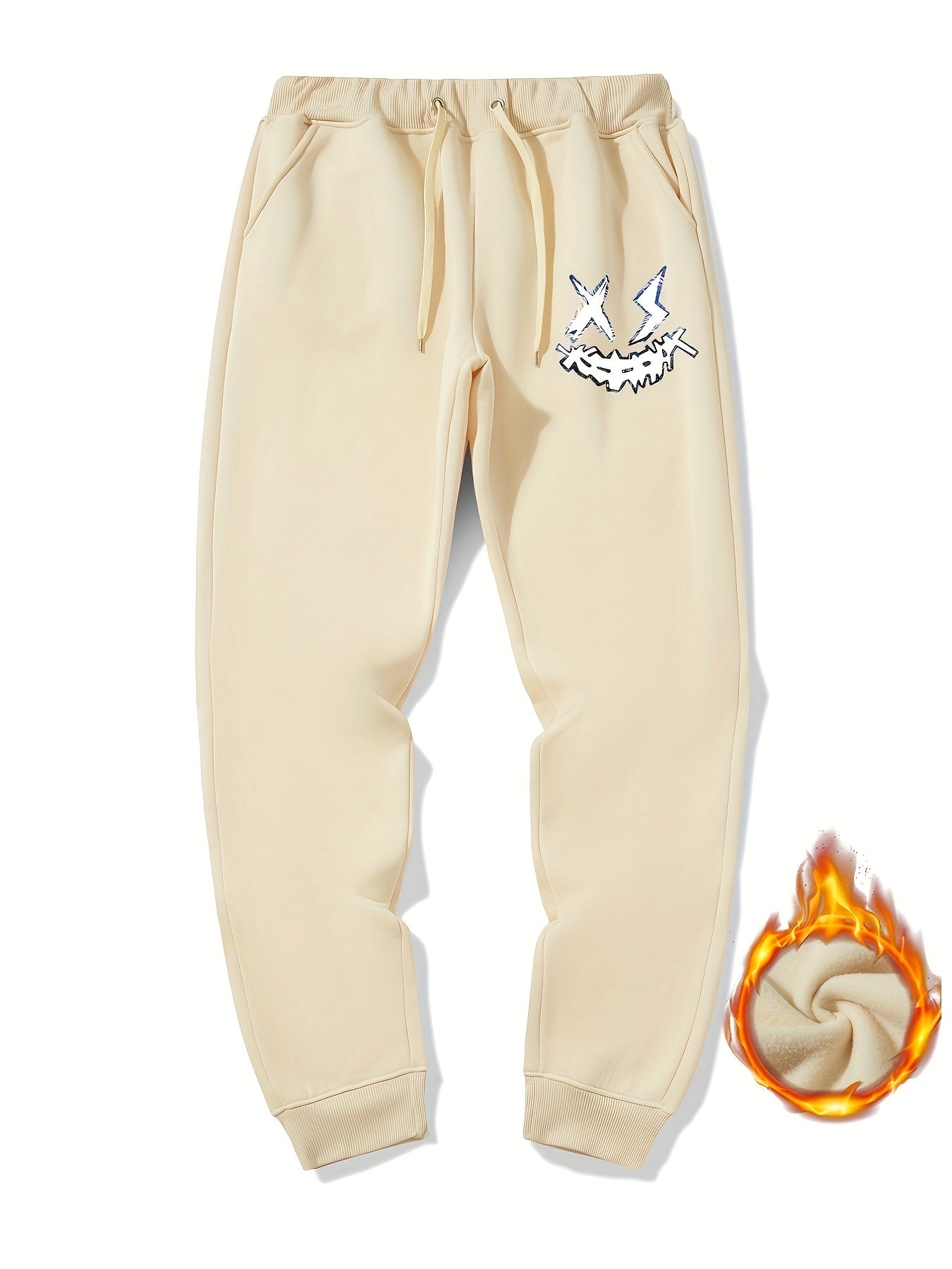 Men s Smile Print Drawstring Fleece Sweatpants