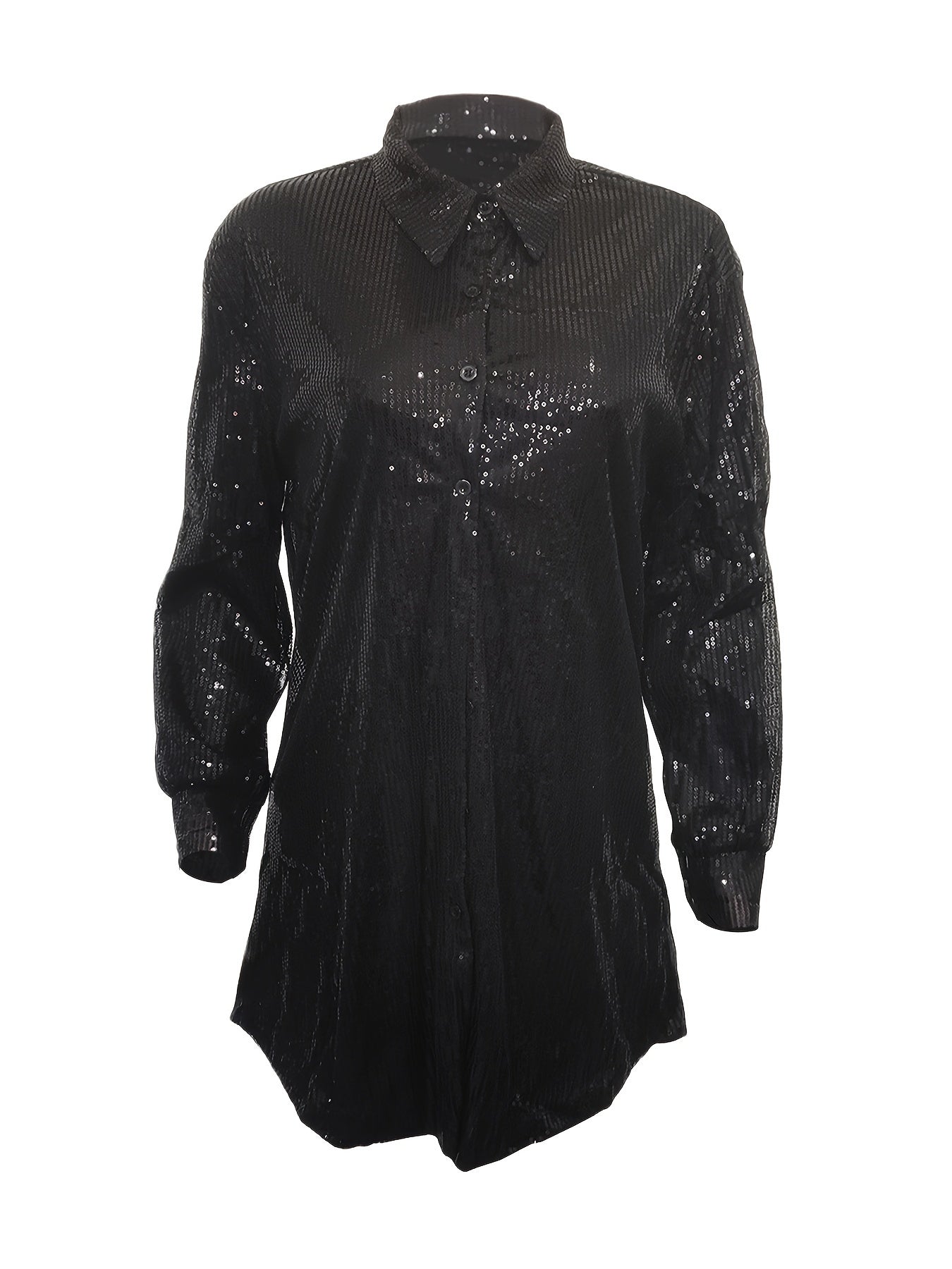  Sequin Long Sleeve Shirt Dress