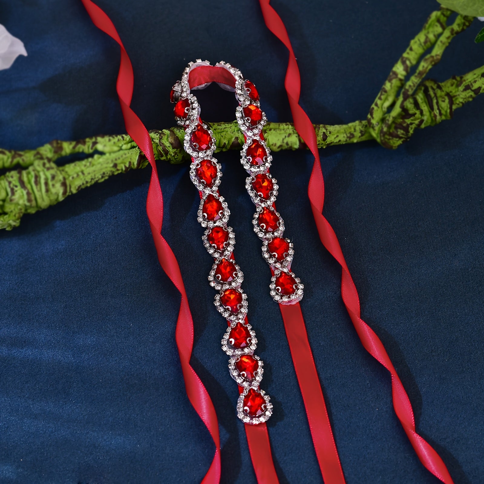 Red Rhinestone Belt for Women Sparkling Large Bead Versatile Accessory