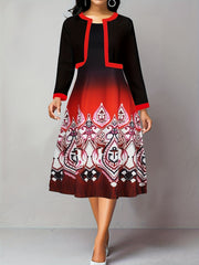  Paisley Print A-line Dress & Coat Outfit Set