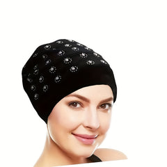 Rhinestone Decor Turban Cap Velvet Head Wrap Elastic Bonnet Head Scarf Women