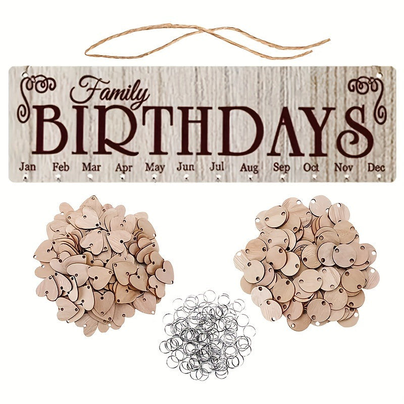 Family Birthday Board Hanging Sign with 100 Wooden Labels