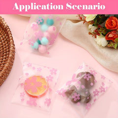 200pcs Frosted Cherry Flowers Glass Paper Bags - Self Adhesive