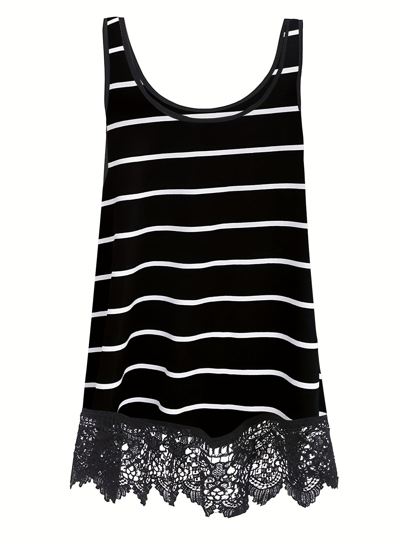  Stripe Print Lace Trim Tank Top