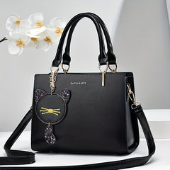 Letter Decor Square Tote Bag with Pendant Women's Shoulder Bag & Purse