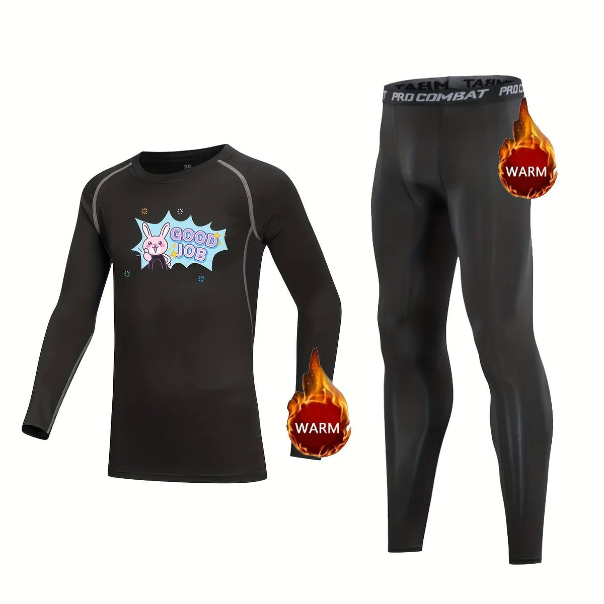 Kids Compression Fleece Sets Cartoon Pattern Long Sleeve Crew Neck Pullover
