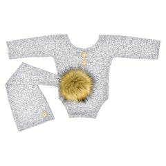 Newborn Baby Photo Props Suit with Fur Ball Long-tailed Cap