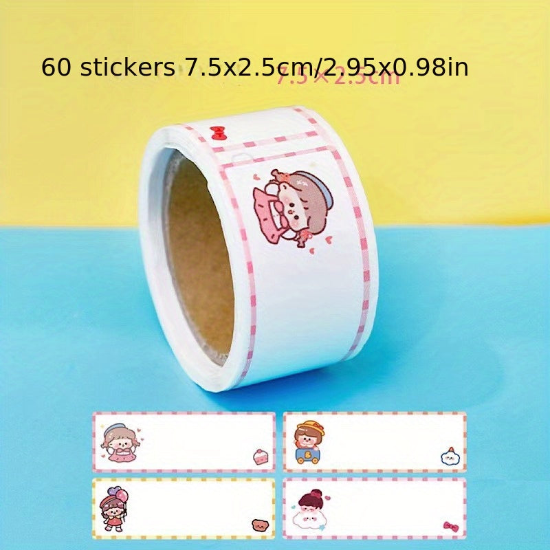 60 Cartoon Name Stickers for Students Take Notes Write Names & Leave Messages