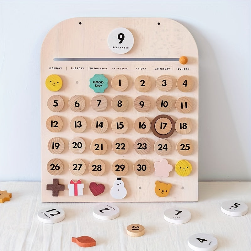 Wooden Calendar Montessori Reusable Magnetic Puzzle Learning Tool