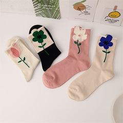 Paris & Floral Pattern Mid Tube Socks Pack Women's Stockings