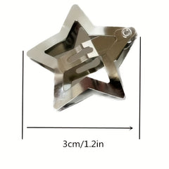 10pcs Y2K Silvery Star Snap Clip Alloy Hair Clip Sweet Duck Billed Hair Clip