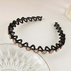 Rhinestone Headband Wavy Hair Band Nonslip Headdress Women Girls Hair Accessorie