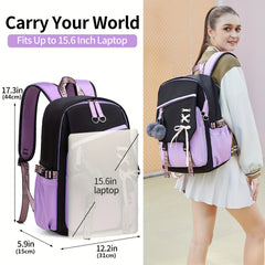 Girl School Backpack With Plush Ball Bag & Letter Pattern Strap