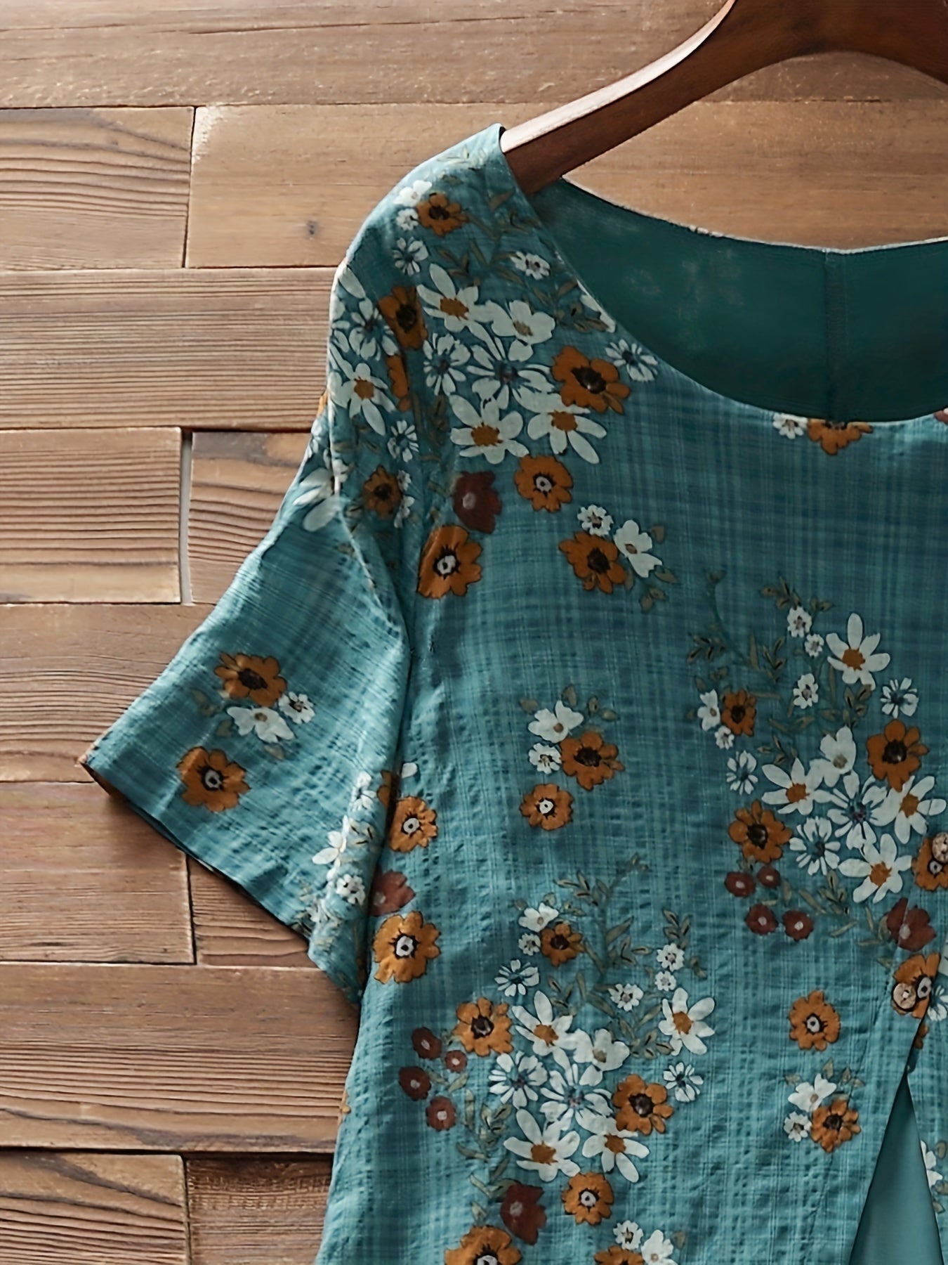  Floral Print Short Sleeve Layered Dress