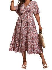  Ditsy Floral Print Ruffle Sleeve Dress
