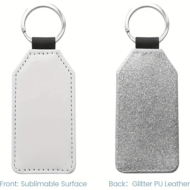 5pcs Glitter PU Leather Keychain Heat Transfer Keyring