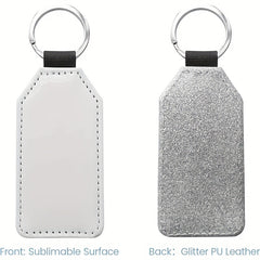 5pcs Glitter PU Leather Keychain Heat Transfer Keyring