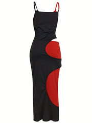  Colorblock Cut Out V Neck Cami Dress