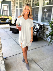  Casual Dress Plain Cold Shoulder Cut Out V Neck