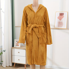 Unisex Coral Fleece Hooded Bathrobe Soft Pajamas Loungewear