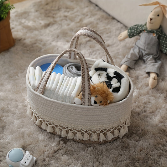 Boho Style Tassel Detachable Woven Storage Basket - Nursery and Home Organizer