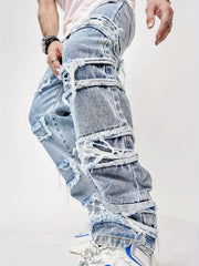 Men Ripped Frayed Straight Leg Jeans