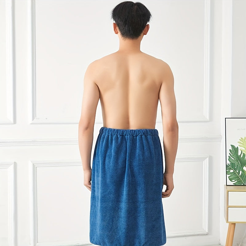 Men's Bath Towel Skirt with Pocket Soft Coral Fleece Absorbent Wrap Towel