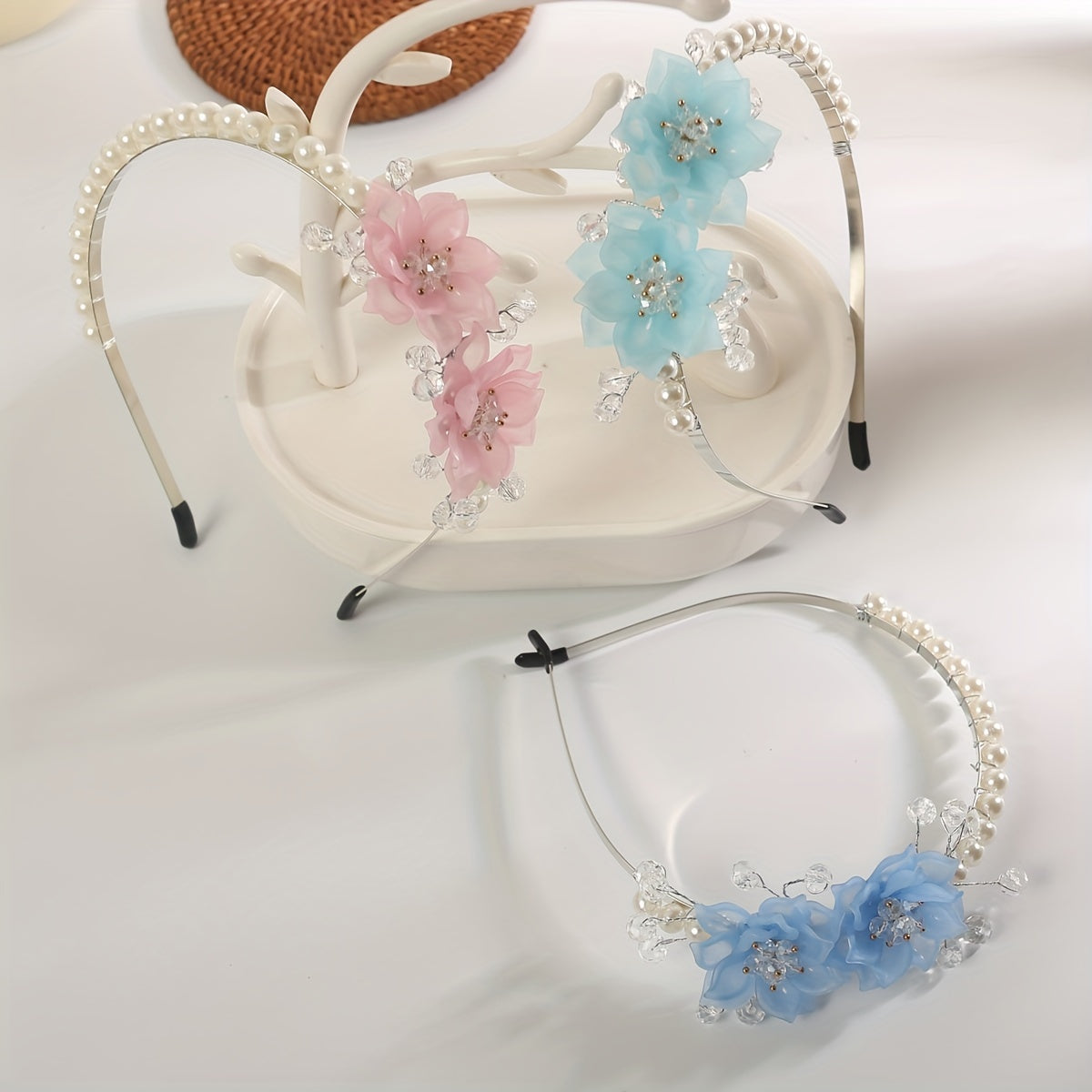 Crystal Flower Headband Faux Pearl Hair Band Wedding Bridal Hair Accessories
