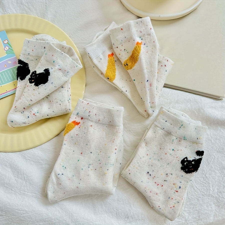 4 Pairs Cartoon Cat Print Comfy Socks Women's Stockings