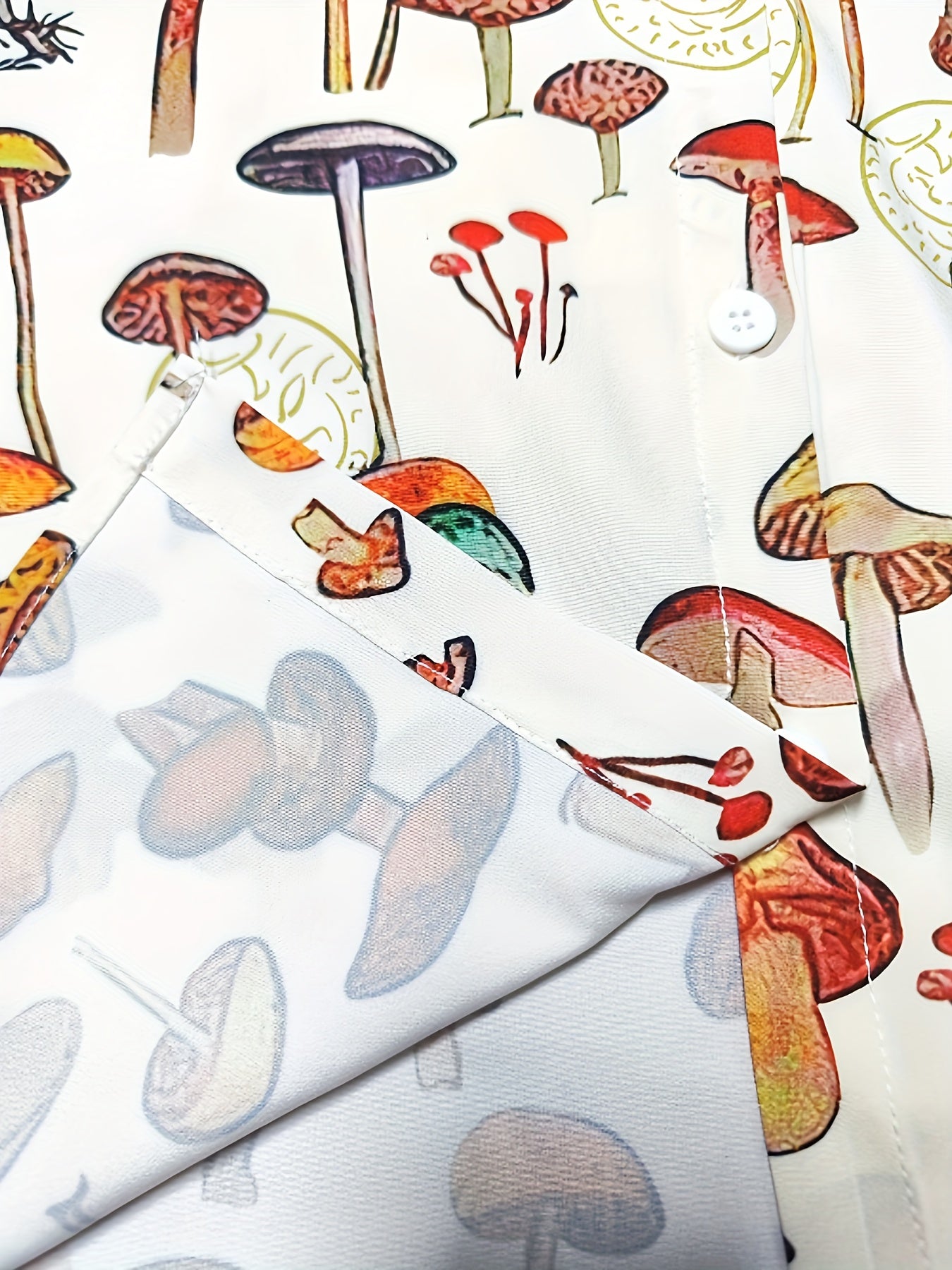  Mushroom Print Long Sleeve Button Up Shirt
