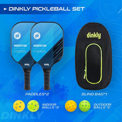 Dinkly Pickleball Paddles Set - 2 Rackets, 4 Balls, Portable Carry Bag