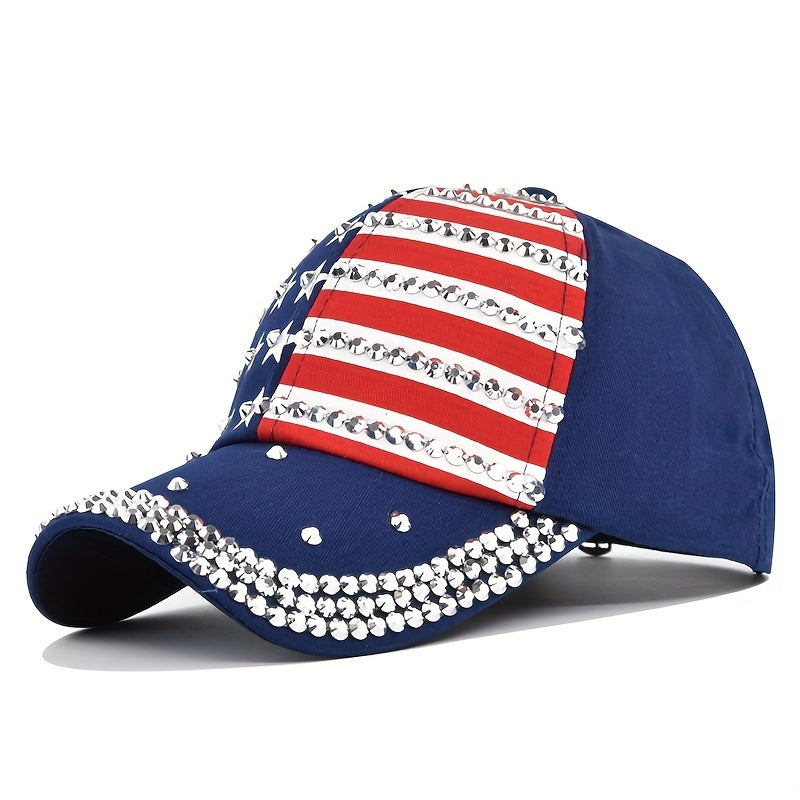Sun Protection Baseball Cap with Artificial Diamond Inlay