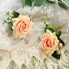 2pcs Bohemian Rose Corsage & Bracelet Set for Wedding & Party Decorations