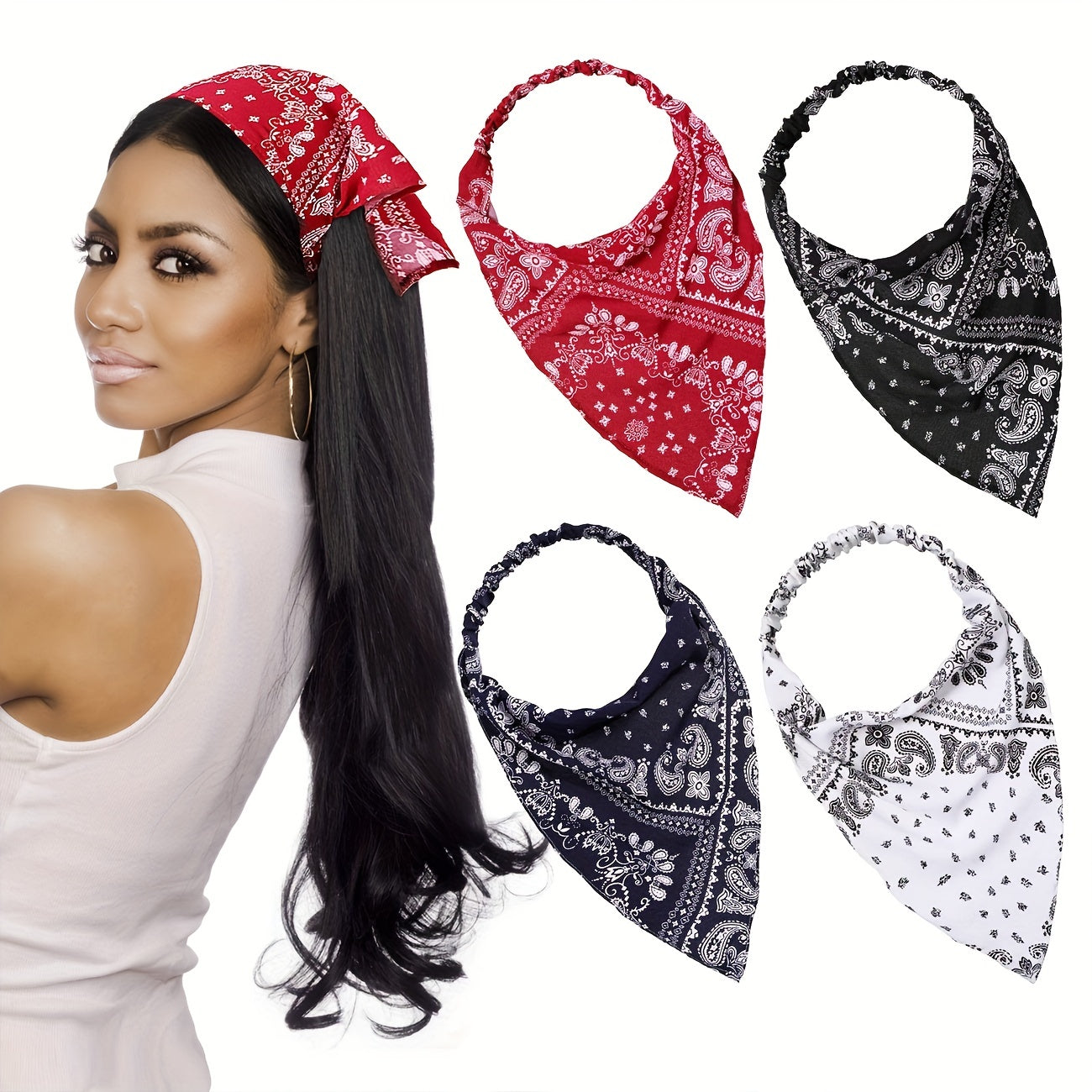 Boho Vintage Turban Headwrap Triangle Kerchief Bandanas For Women Girls