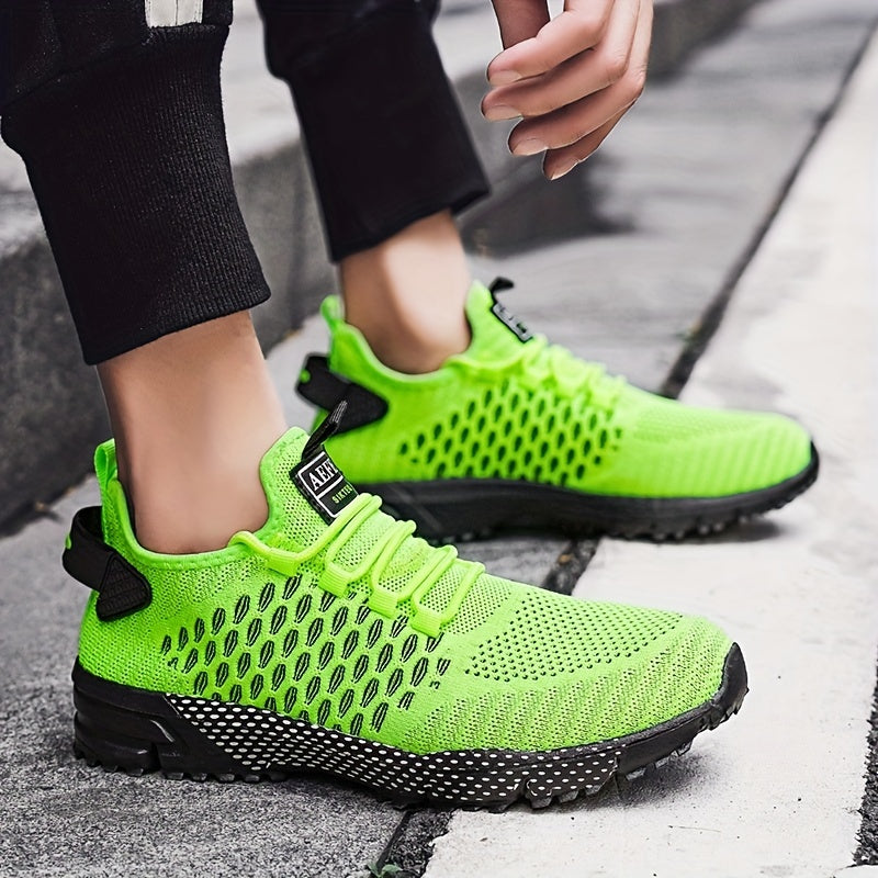 Men's Geometric Print Lace up Sneakers Breathable Mesh Outdoor Sports Shoes