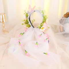 Purple & Green Floral Bridal Headband with Veil