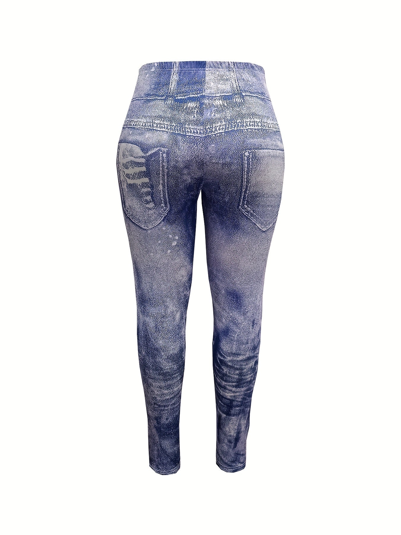  Denim Print Elastic High Rise Crop Leggings